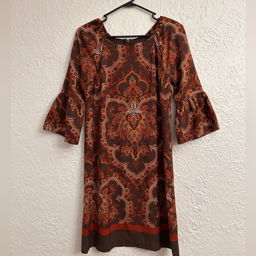 Beautiful brown & orange Mandela pattern dress